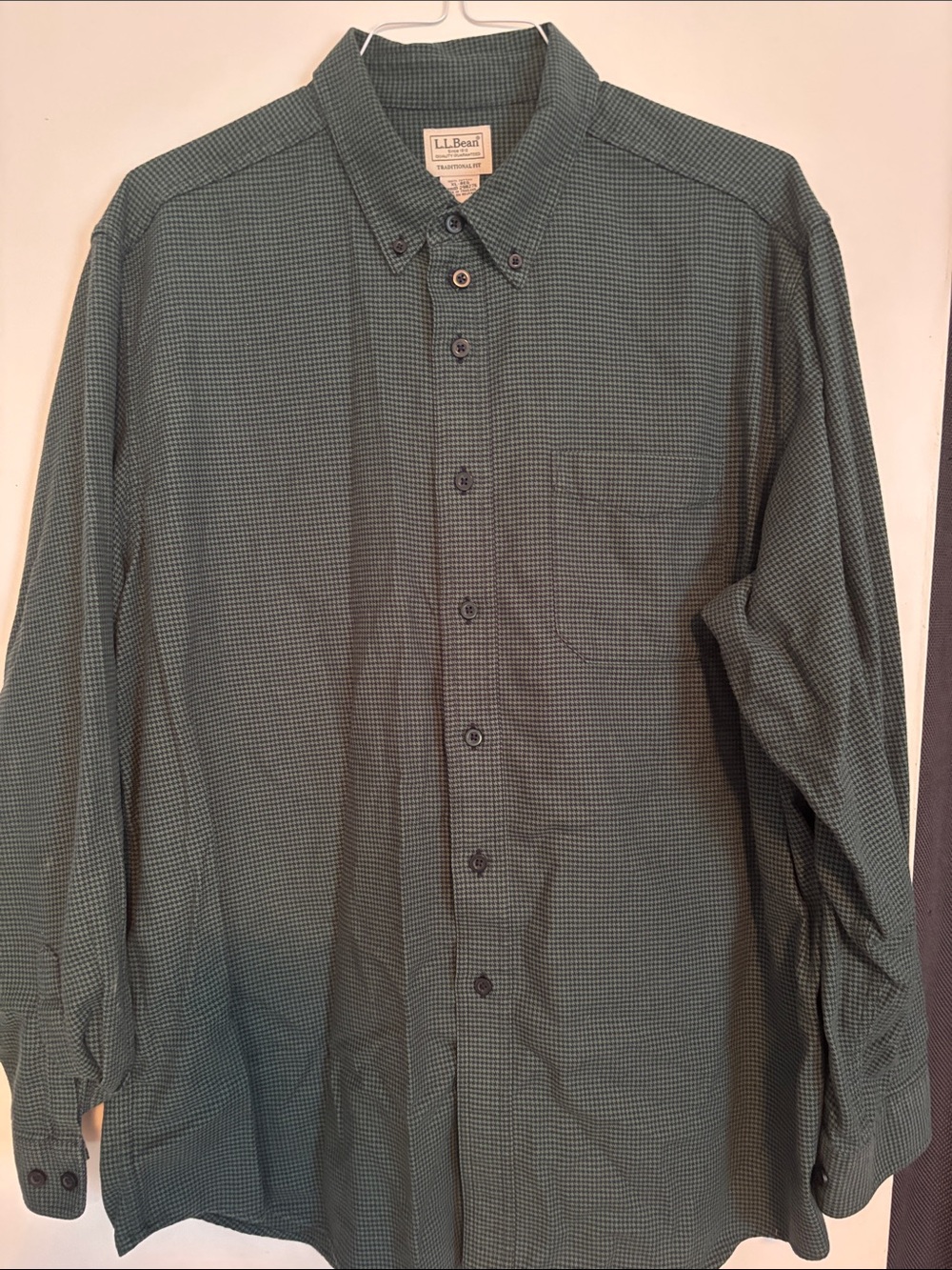 L.L. Bean Green and Black herringbone check button down shirt, XL-Reg